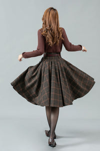 Womens midi plaid wool skirt C4449