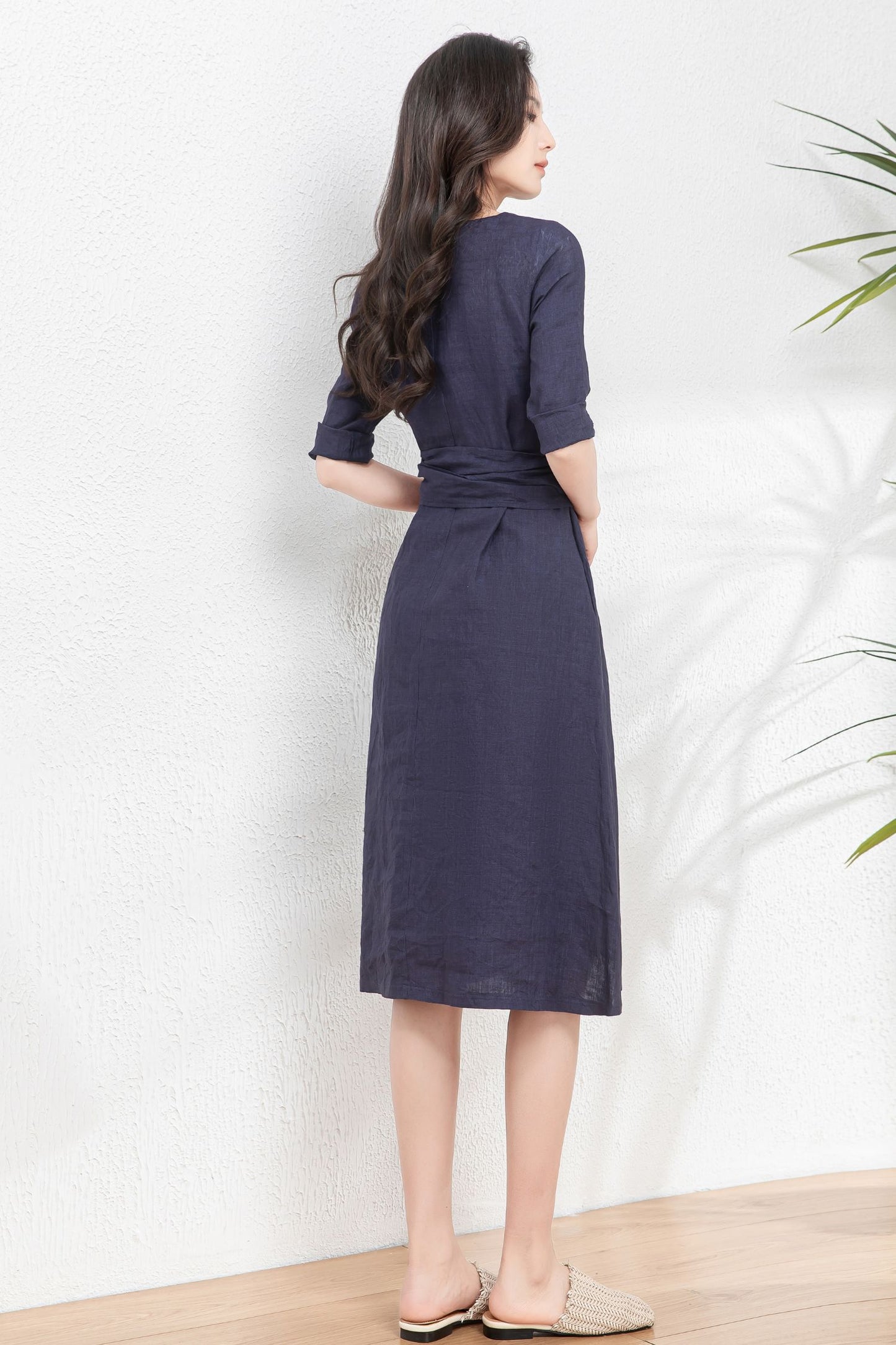 Women's Linen Dress with belted c4760