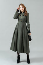 Load image into Gallery viewer, Button front army green winter wool dress C4441
