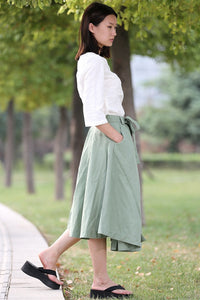 Long Linen Skirt in green C288