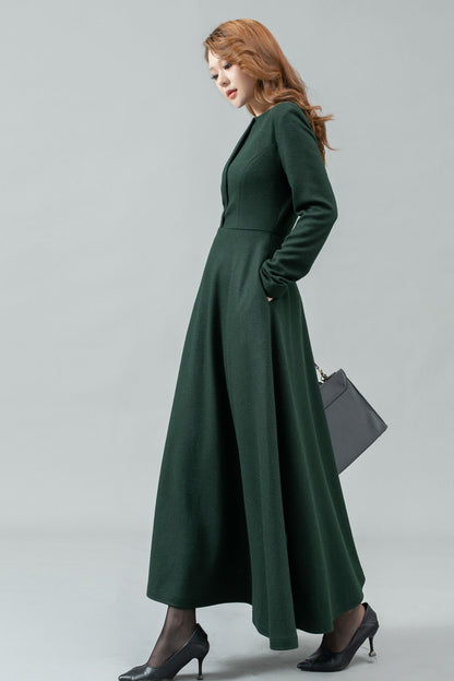 Green maxi winter wool dress women C4443