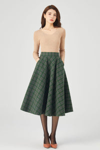 Winter Plaid Midi Wool Skirt C4327