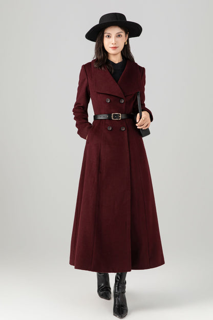 Double-breasted long wool maxi coat Women C5272