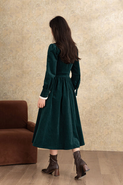 Green Corduroy Midi Dress C4464