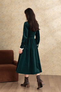 Green Corduroy Midi Dress C4464