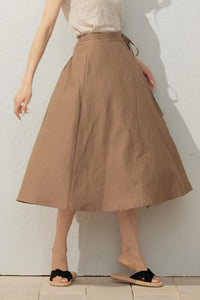 A-Line Light Brown Wrap Linen Skirt  C3929