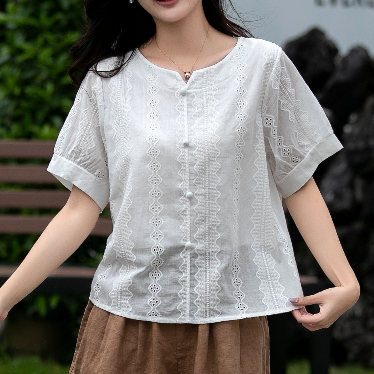 Button front white blouse top C5041