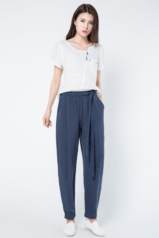 navy blue linen harem loose casual pants C1106