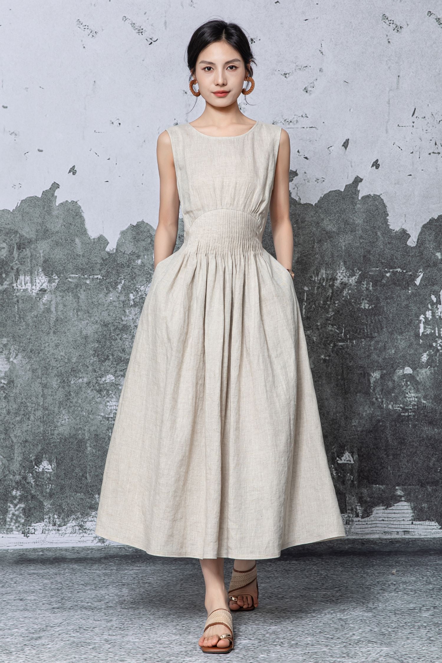 linen sleeveless a line dress Linen Multiway A-line Dress: Convertible Sleeveless Swing Dress DAPHNE