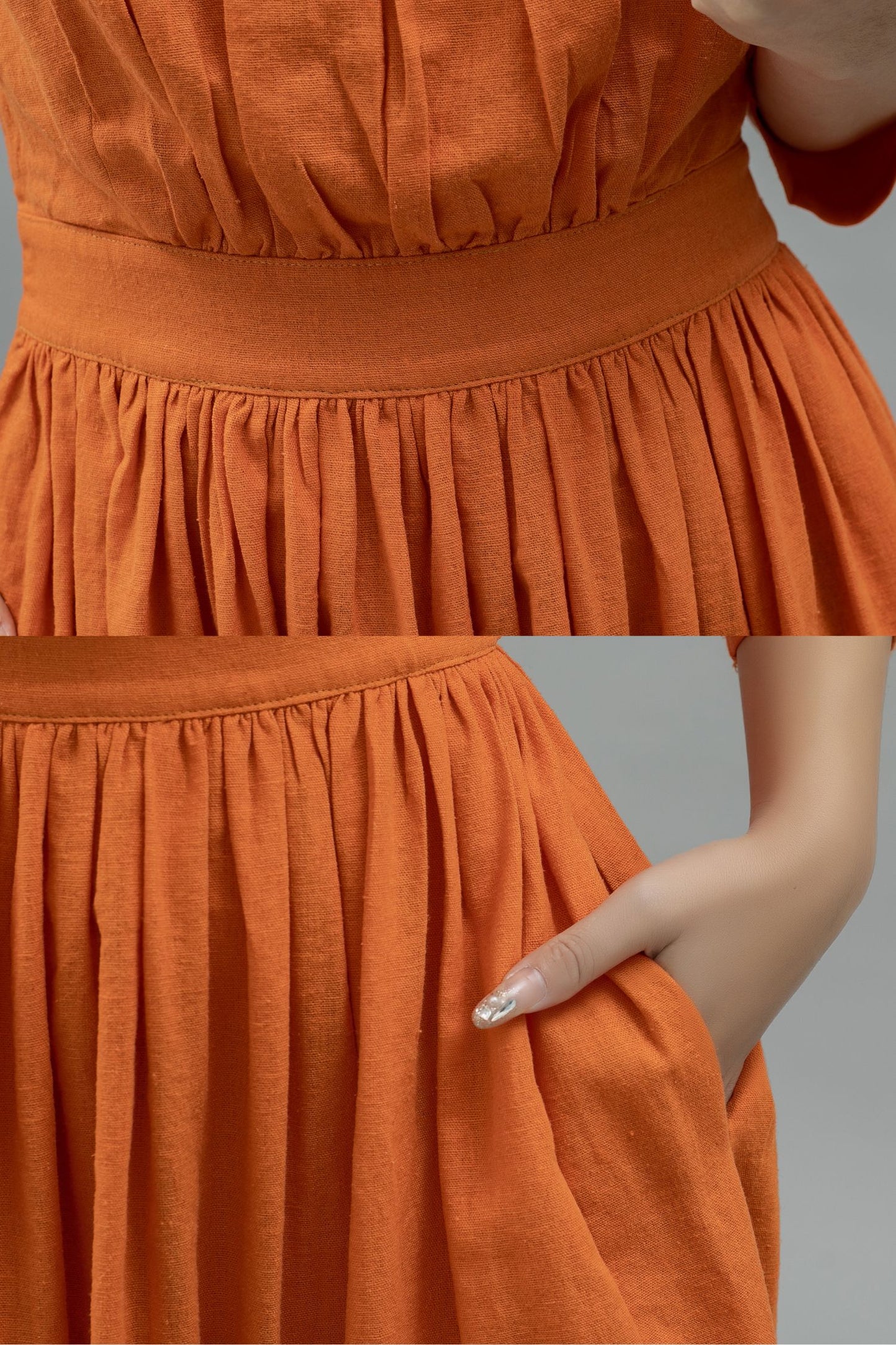 Light Orange Spring Linen Dress Women C4747