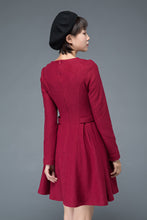 Load image into Gallery viewer, Vintage inspired burgundy short winter wool dress C1200
