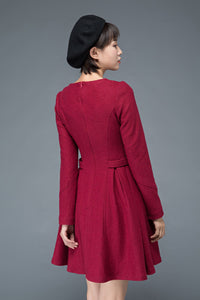 Vintage inspired burgundy short winter wool dress C1200