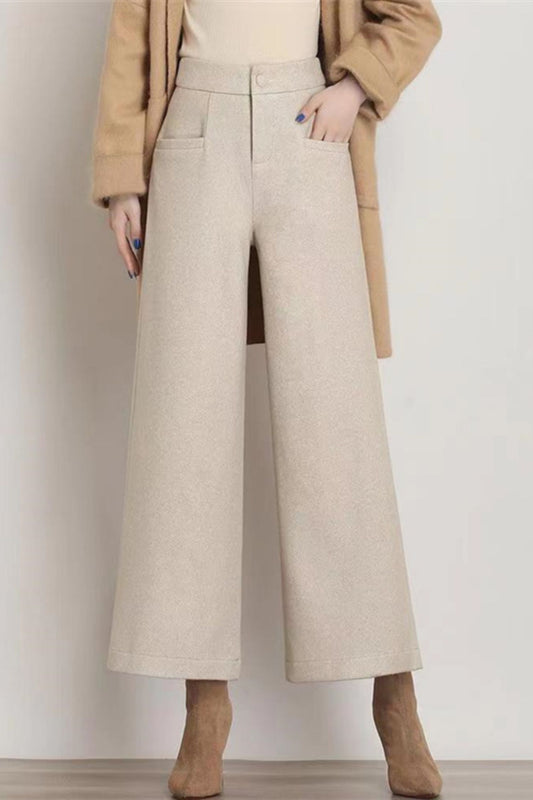 Wide leg womens wool pants with pockets c5078