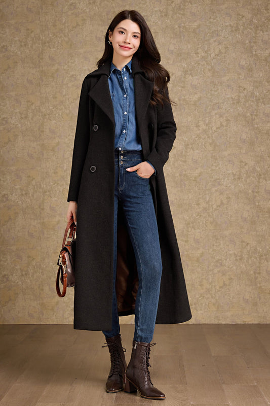 Winter warm brown Long Wool Coat C4479