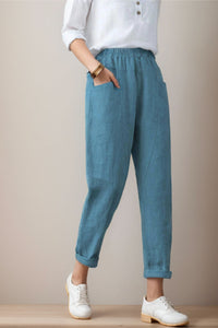 Casual Elastic Waist Cropped linen Pants C4305