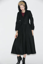 Load image into Gallery viewer, Long black hooded winter wool coat C706
