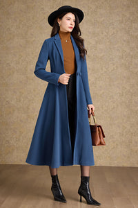 Long Blue Wool Princess Coat C4478