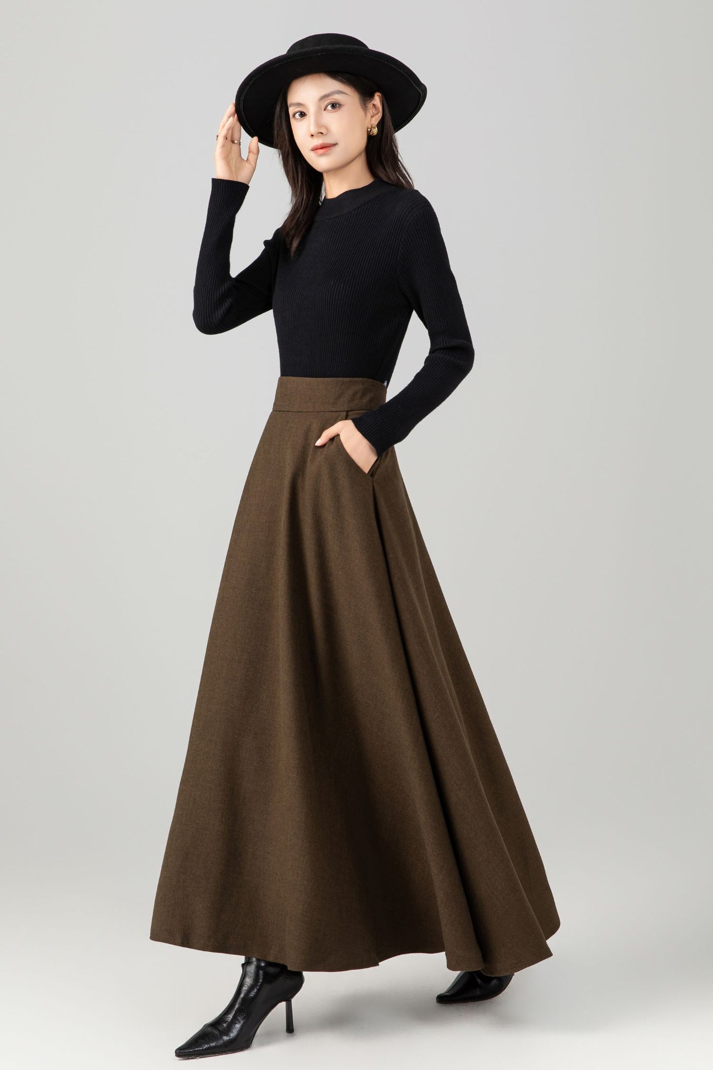 A-Line Maxi elegant wool skirt women C5273