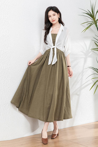 Sleeveless Linen Pinafore Dress C4763