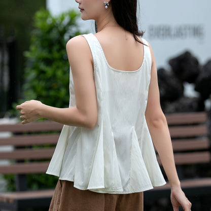 White sleeveless summer blouse women C5040