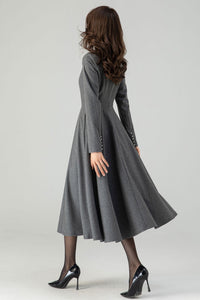 Grey Fit and Flare Wool Dress C4318