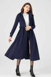 Navy Blue Long winter Wool Coat C4324