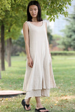 Load image into Gallery viewer, Casual sleeveless linen dress with double layerd hem C282
