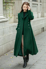 Load image into Gallery viewer, Warm green long trench wool coat C4501
