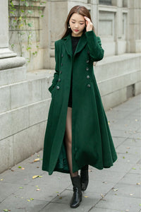 Warm green long trench wool coat C4501