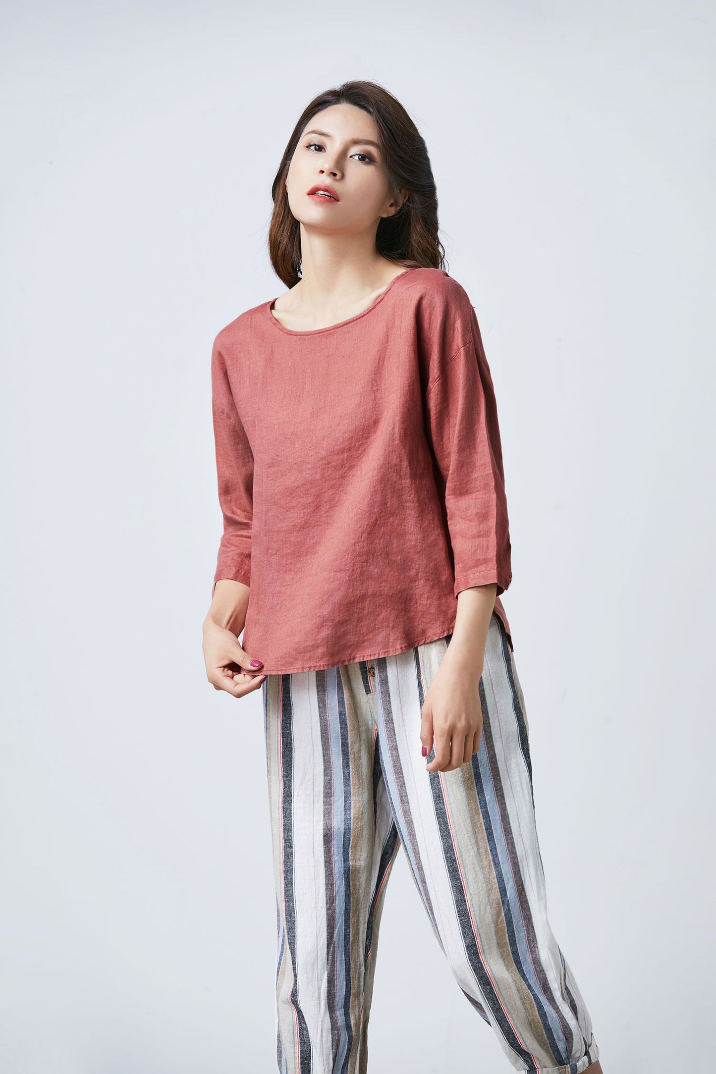 Loose fit linen blouse for women C1718