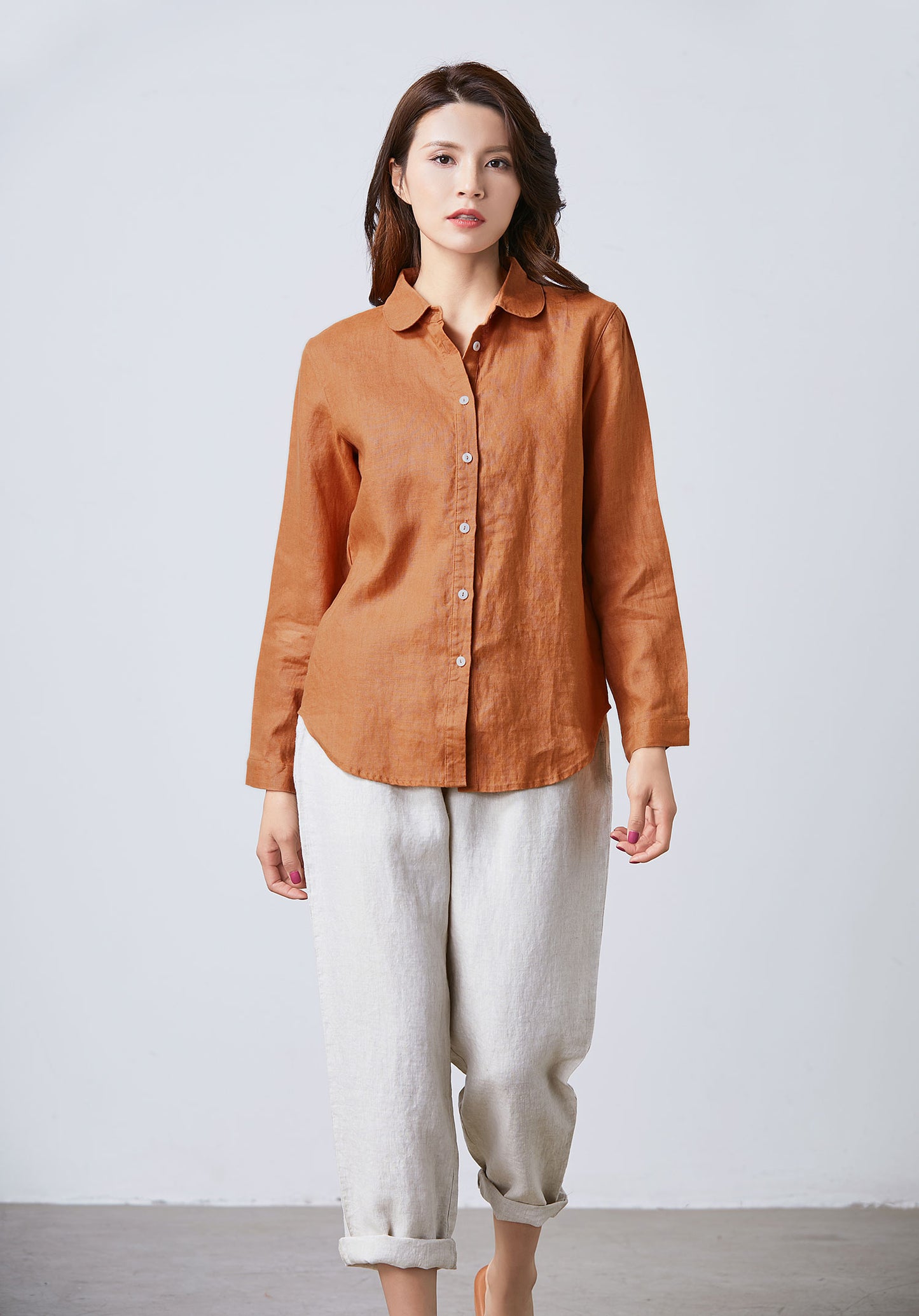 Loose fit shirt linen blouse for women C1703