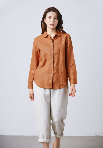 Loose fit shirt linen blouse for women C1703