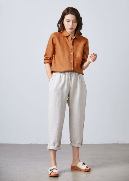 Loose fit shirt linen blouse for women C1703