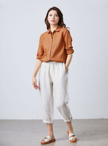 Loose fit shirt linen blouse for women C1703