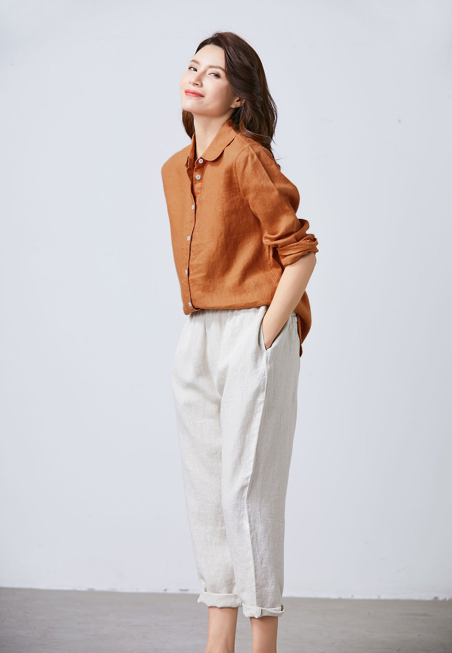 Loose fit shirt linen blouse for women C1703