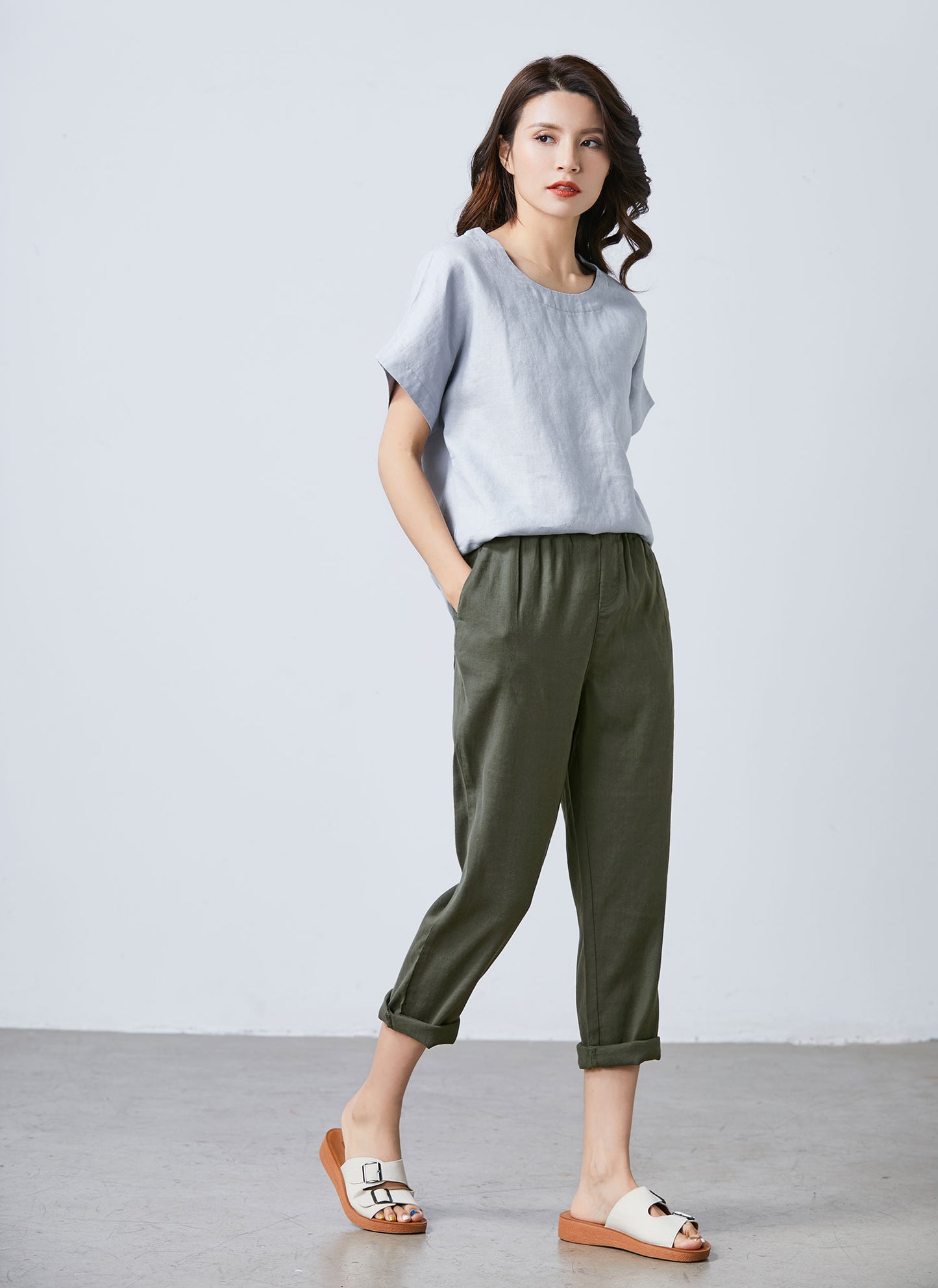 Womens summer loose fitting Linen pants c1704