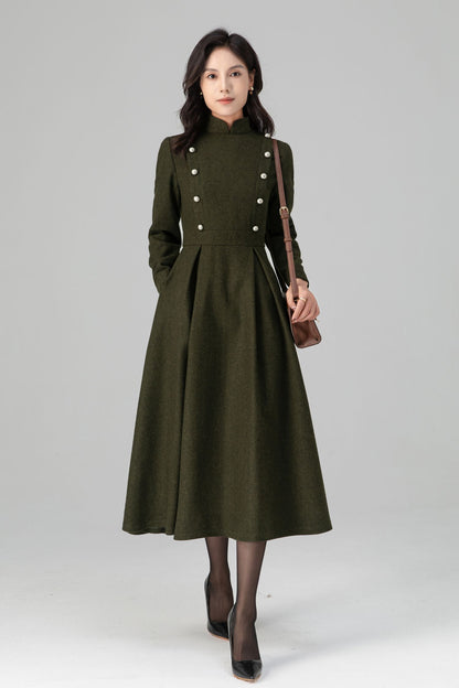 Military-Inspired Long Sleeve Wool Dress C5195