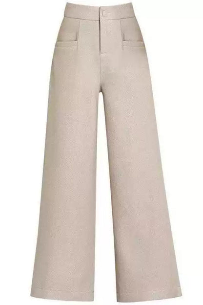 Wide leg womens wool pants with pockets c5078