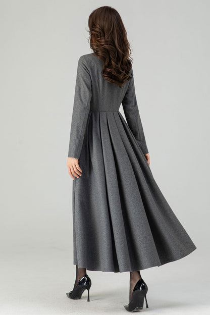 Midi Button Front Wool Dress C4319