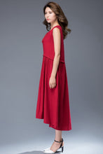 Load image into Gallery viewer, Red linen midi sleeveless loose summer dress C944
