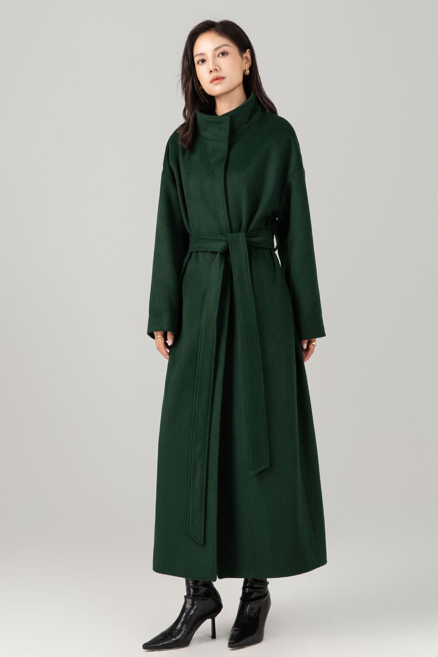 Green long winter warm wool coat C5281