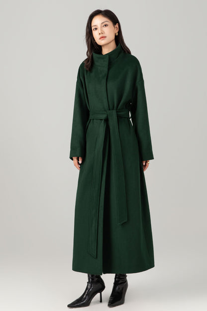 Green long winter warm wool coat C5281