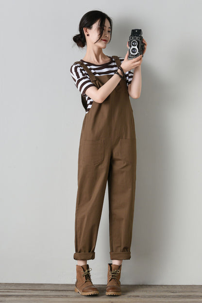 Women's brown cotton overalls C4702