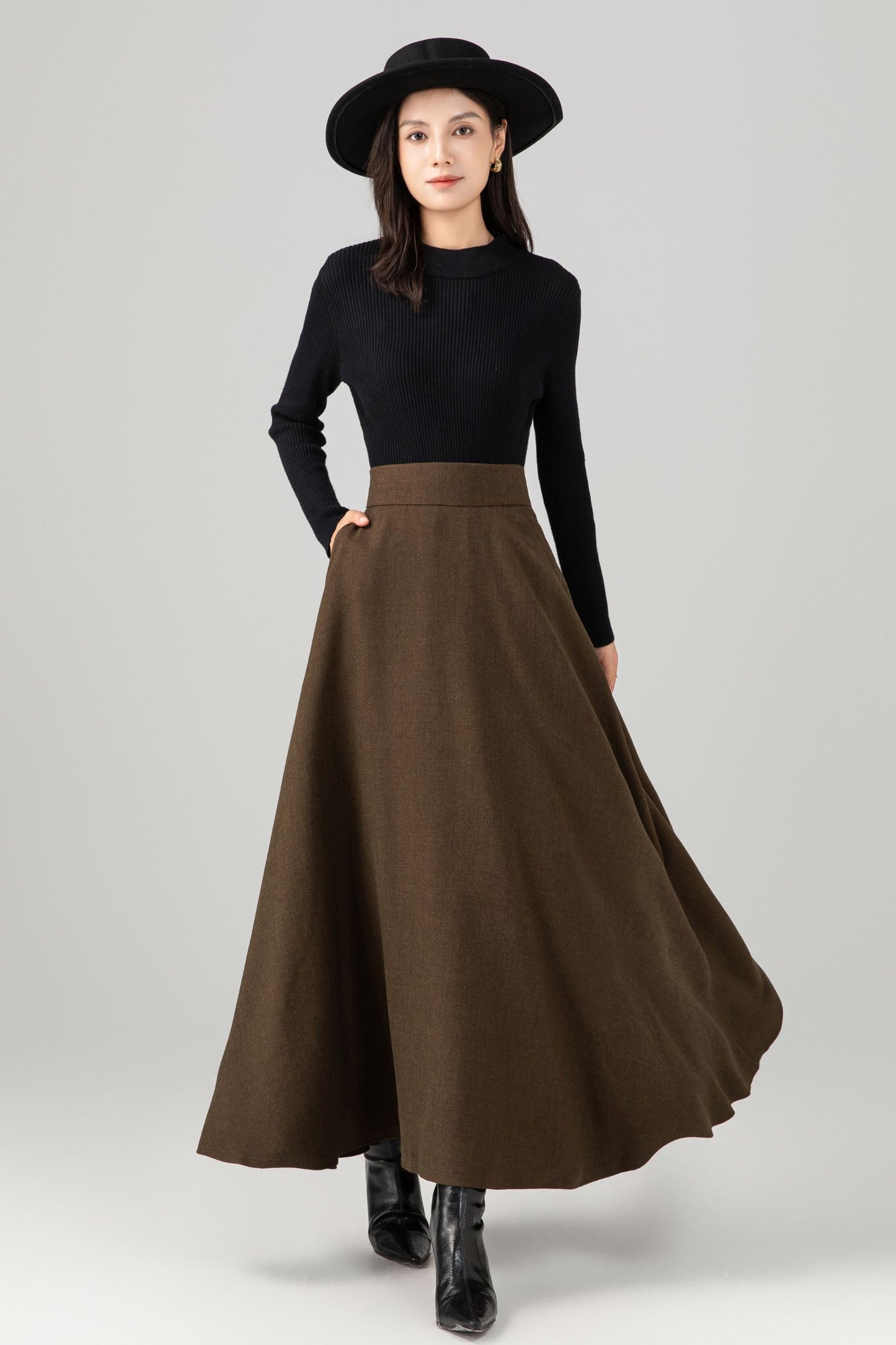 A-Line Maxi elegant wool skirt women C5273