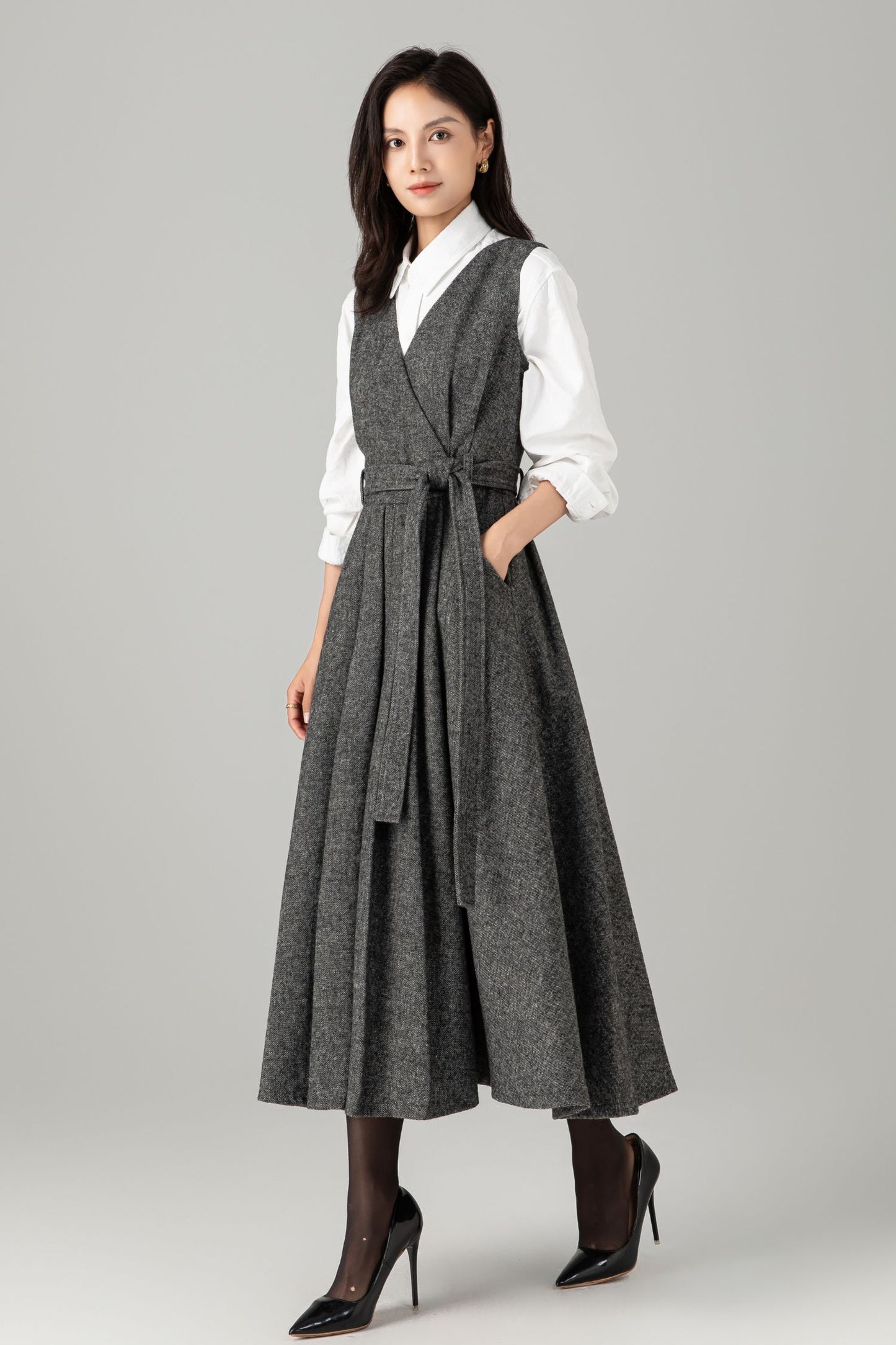 Sleeveless winter wool dress women C5278