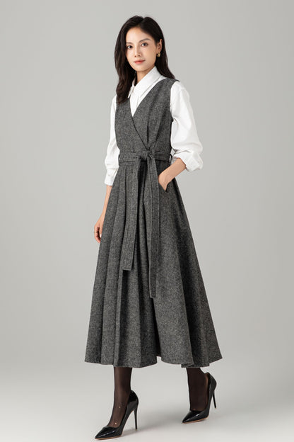 Sleeveless winter wool dress women C5278