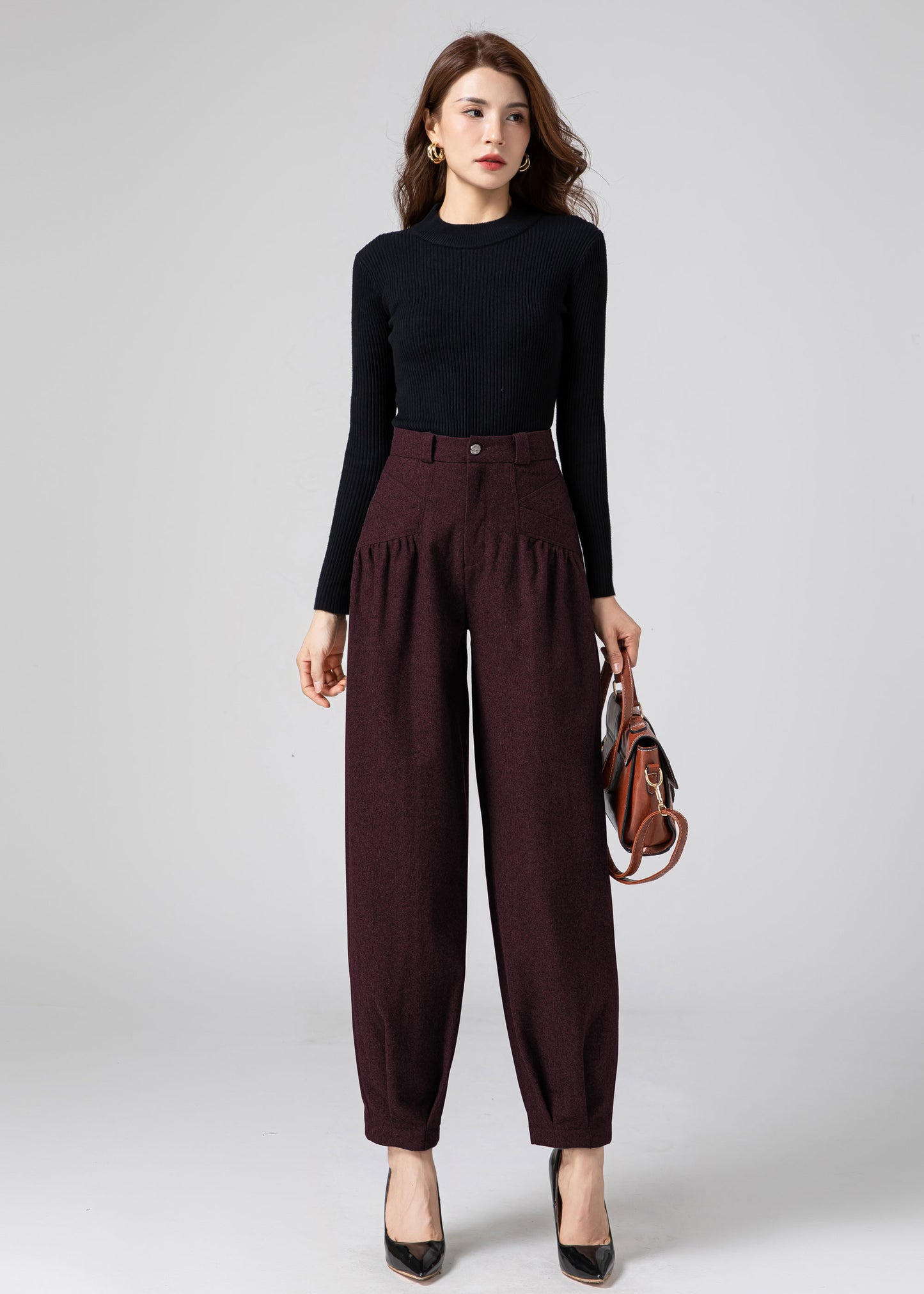 Wool Baggy Women Tapered Pants C5237