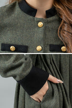 Load image into Gallery viewer, Button front army green winter wool dress C4441
