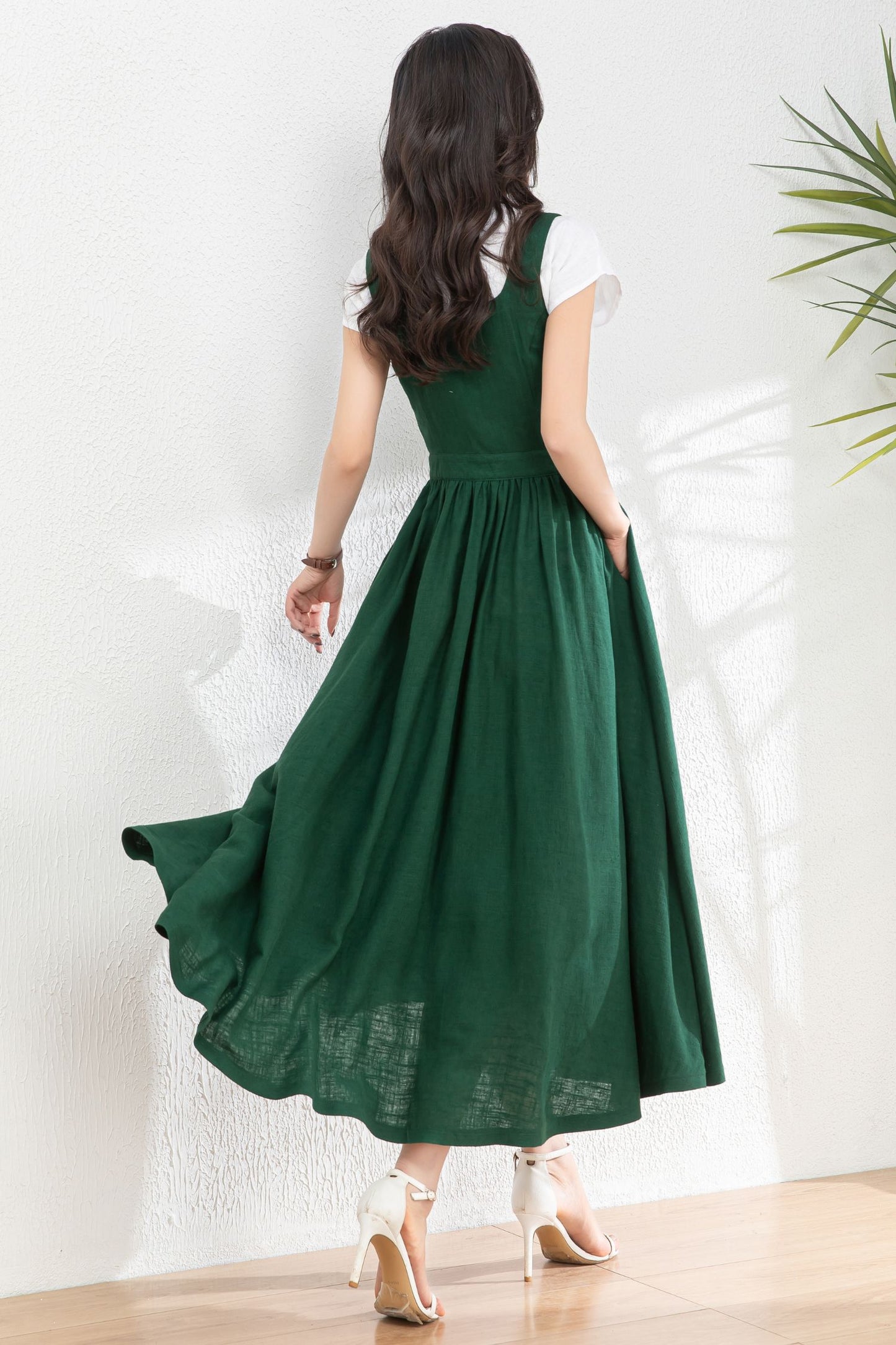 Summer Green Linen Pinafore Dress c4983