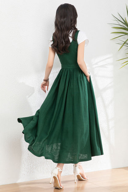 Summer Green Linen Pinafore Dress c4983